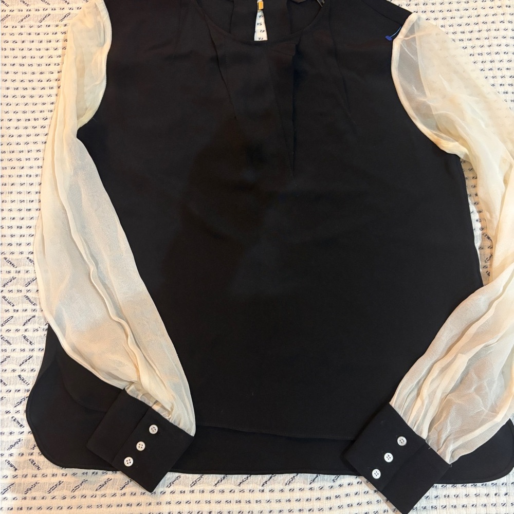 Marissa Webb Elegant Black Blouse with Sheer Cream Sleeves - NWOT